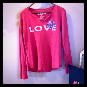 Lucky brand Pink thermal love and peace top